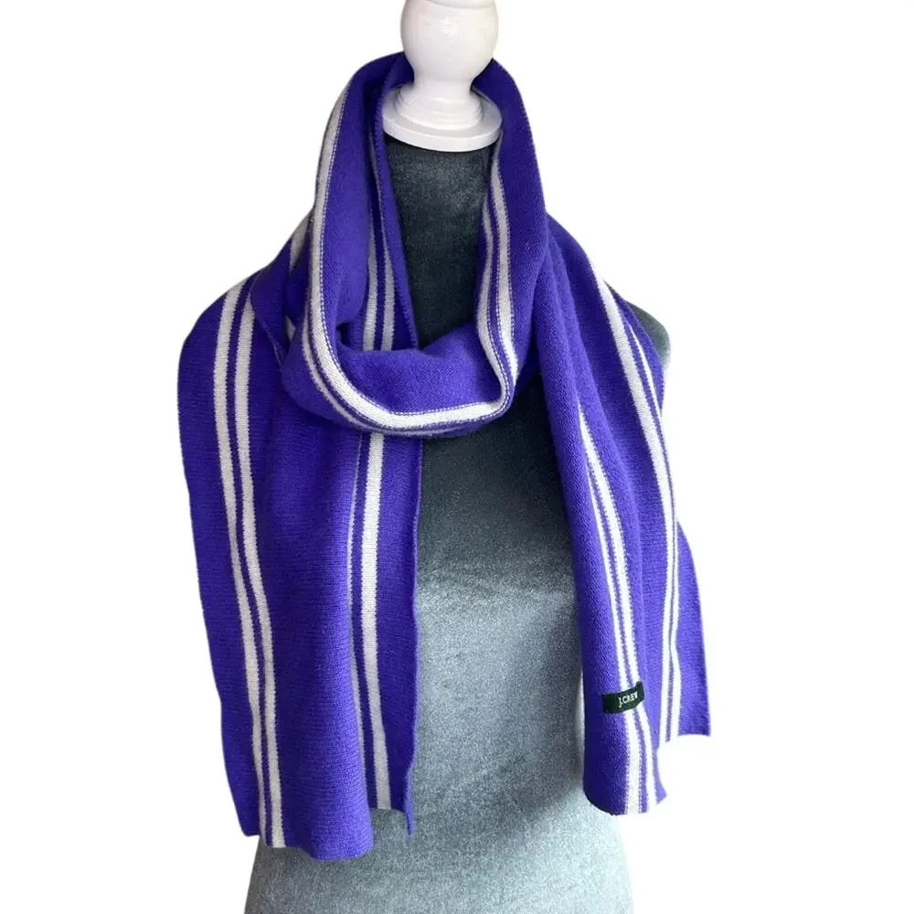 J. Crew Purple and White Striped Sweater Scarf- spring bright chic- color pop OS